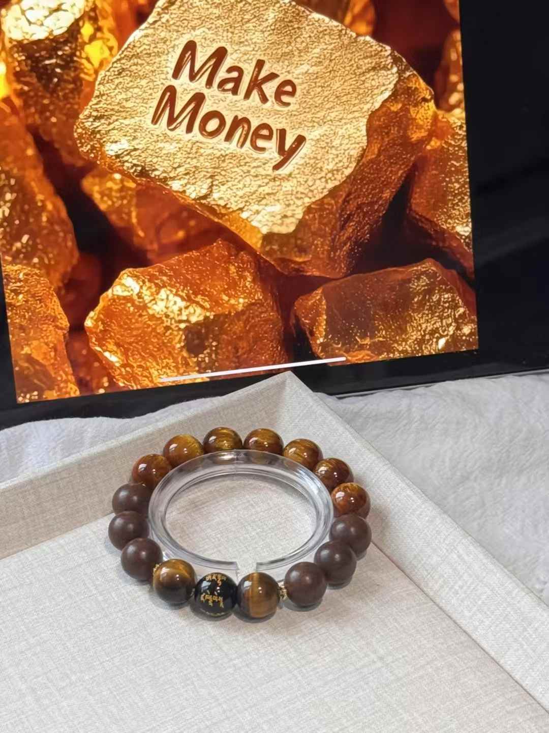Wealth & Energy Bracelet – 12mm Tiger’s Eye + Herbal Aroma Beads