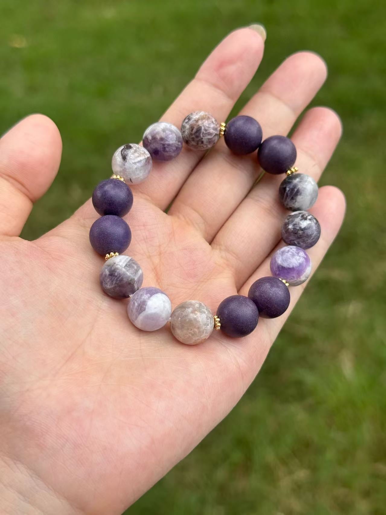 The Remedy Strand “Purple Aura Rise” Dream Bracelet – 12mm Botanical + Aroma Beads