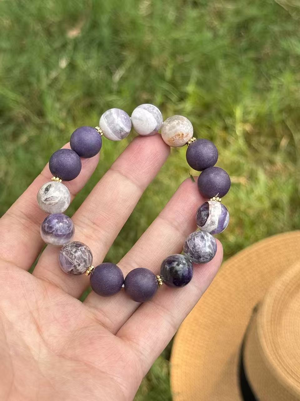 The Remedy Strand “Purple Aura Rise” Dream Bracelet – 12mm Botanical + Aroma Beads
