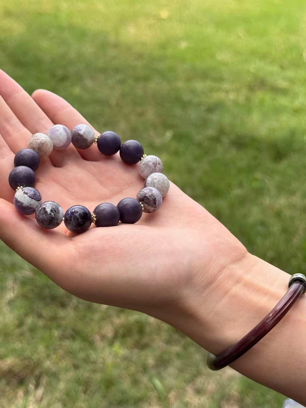 The Remedy Strand “Purple Aura Rise” Dream Bracelet – 12mm Botanical + Aroma Beads