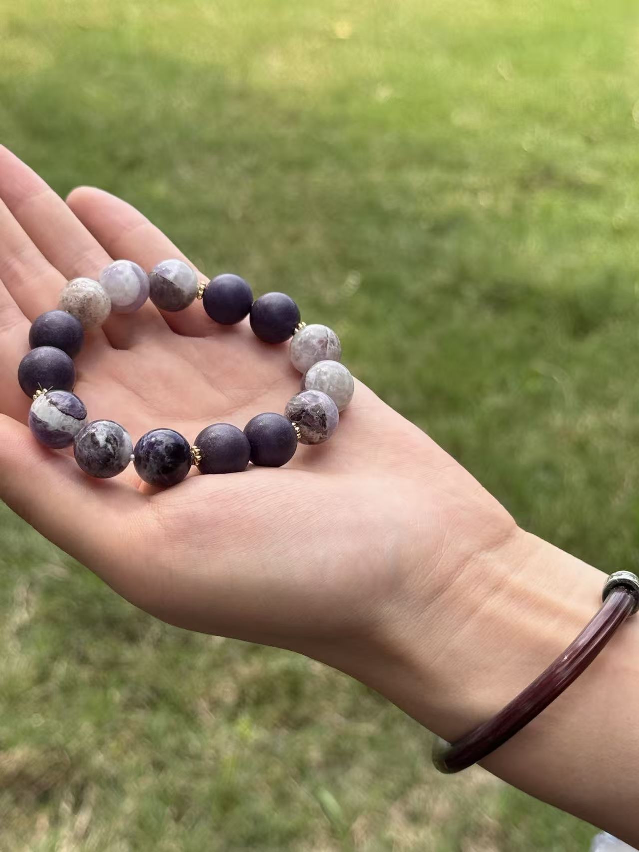 The Remedy Strand “Purple Aura Rise” Dream Bracelet – 12mm Botanical + Aroma Beads