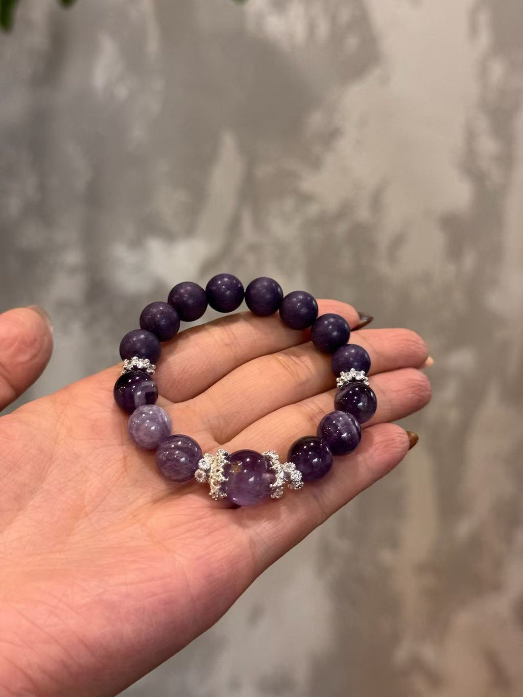 The Remedy Strand “Purple Dawn Crystal” Good Energy Bracelet – 10mm Aroma Beads