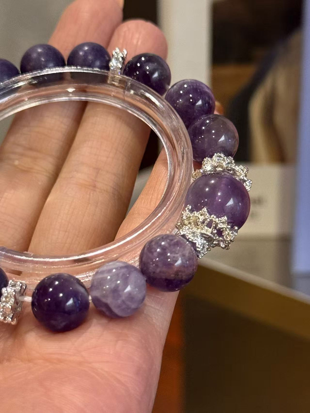 The Remedy Strand “Purple Dawn Crystal” Good Energy Bracelet – 10mm Aroma Beads