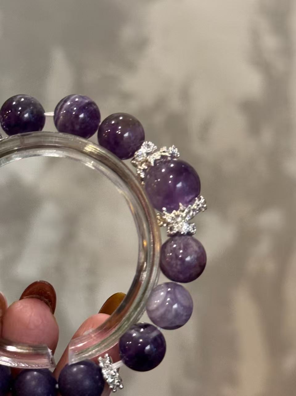 The Remedy Strand “Purple Dawn Crystal” Good Energy Bracelet – 10mm Aroma Beads