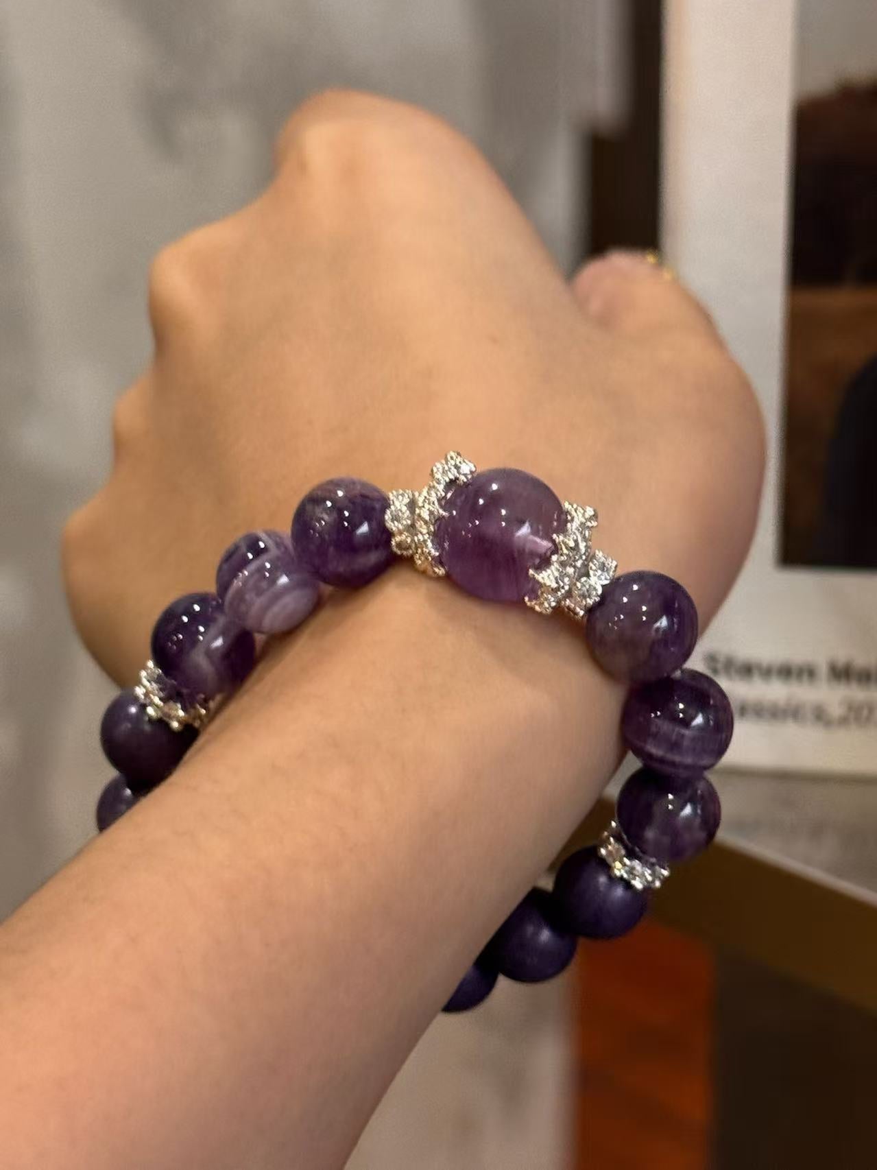 The Remedy Strand “Purple Dawn Crystal” Good Energy Bracelet – 10mm Aroma Beads