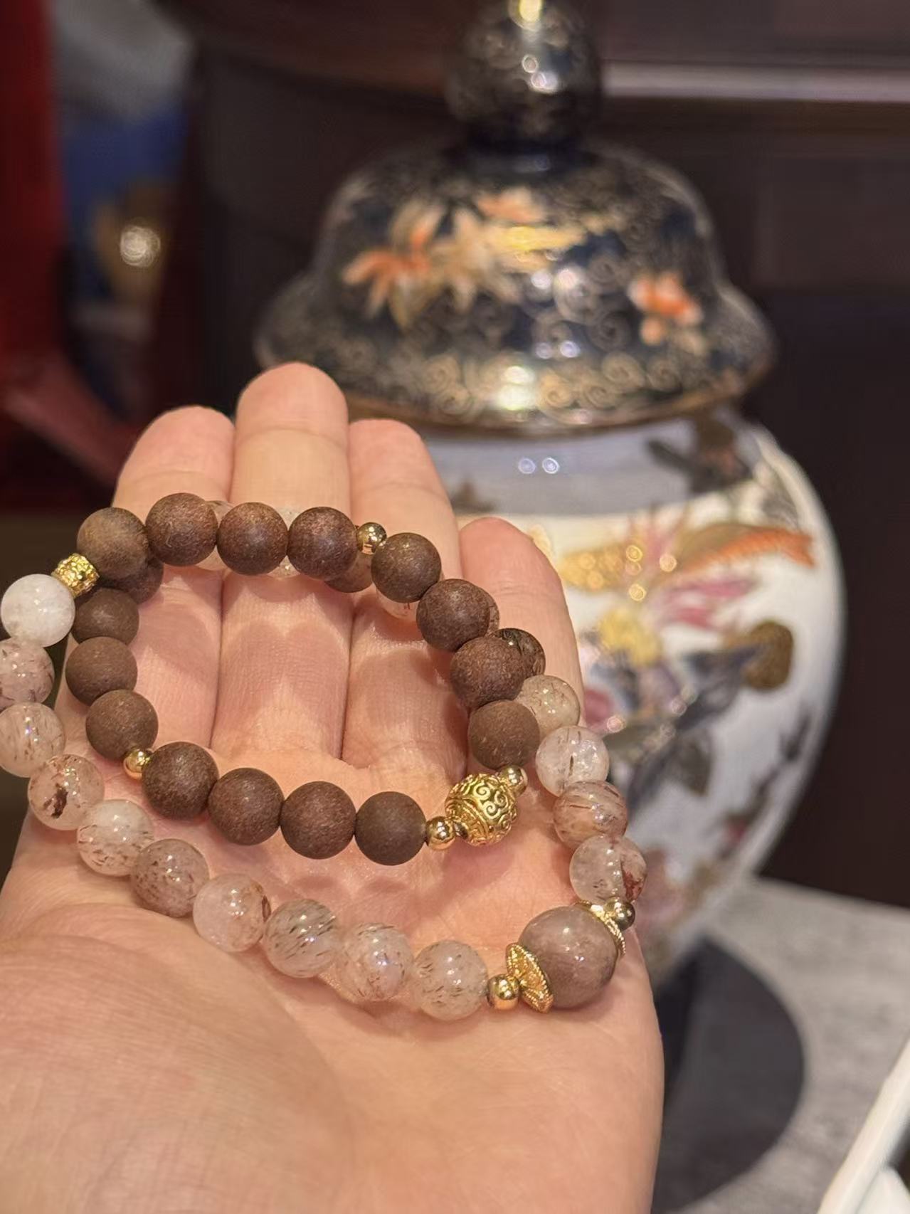 The Remedy Strand “Twin Prosperity Loop” – 8mm Black Gold Crystal + Botanical Aroma Bracelet