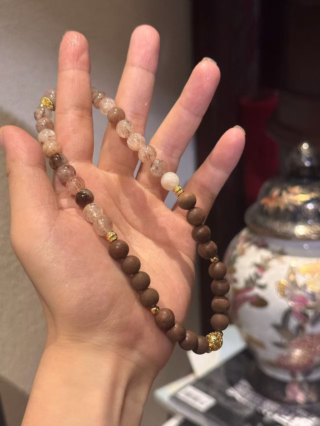 The Remedy Strand “Twin Prosperity Loop” – 8mm Black Gold Crystal + Botanical Aroma Bracelet
