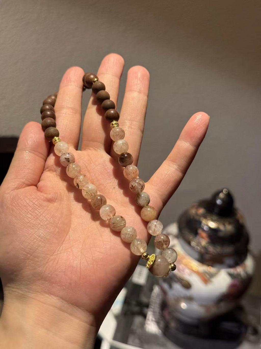 The Remedy Strand “Twin Prosperity Loop” – 8mm Black Gold Crystal + Botanical Aroma Bracelet