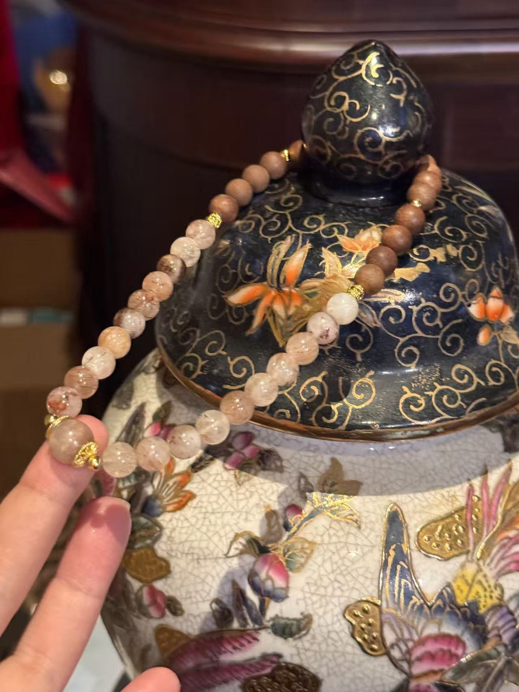 The Remedy Strand “Twin Prosperity Loop” – 8mm Black Gold Crystal + Botanical Aroma Bracelet