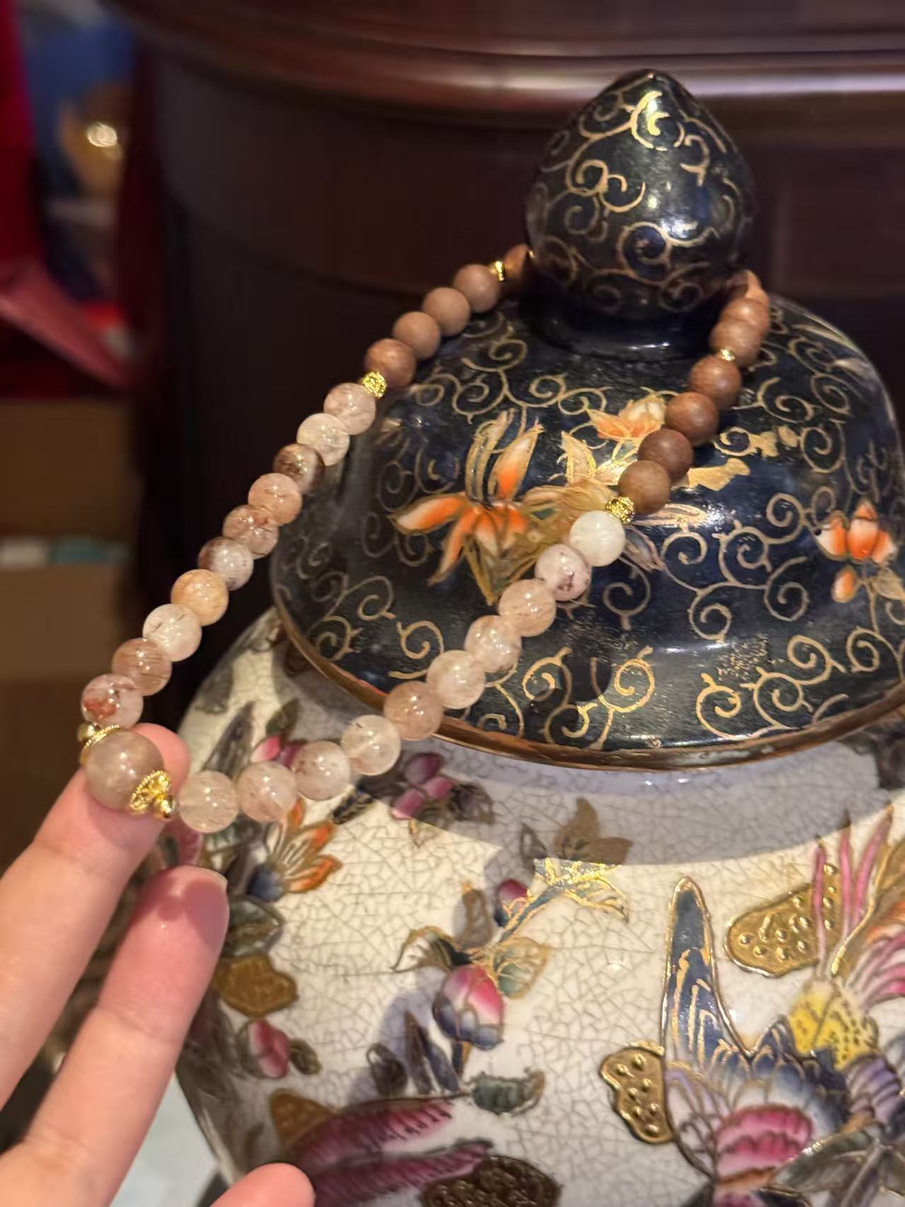 The Remedy Strand “Twin Prosperity Loop” – 8mm Black Gold Crystal + Botanical Aroma Bracelet