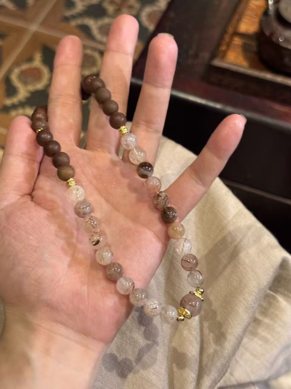 The Remedy Strand “Twin Prosperity Loop” – 8mm Black Gold Crystal + Botanical Aroma Bracelet