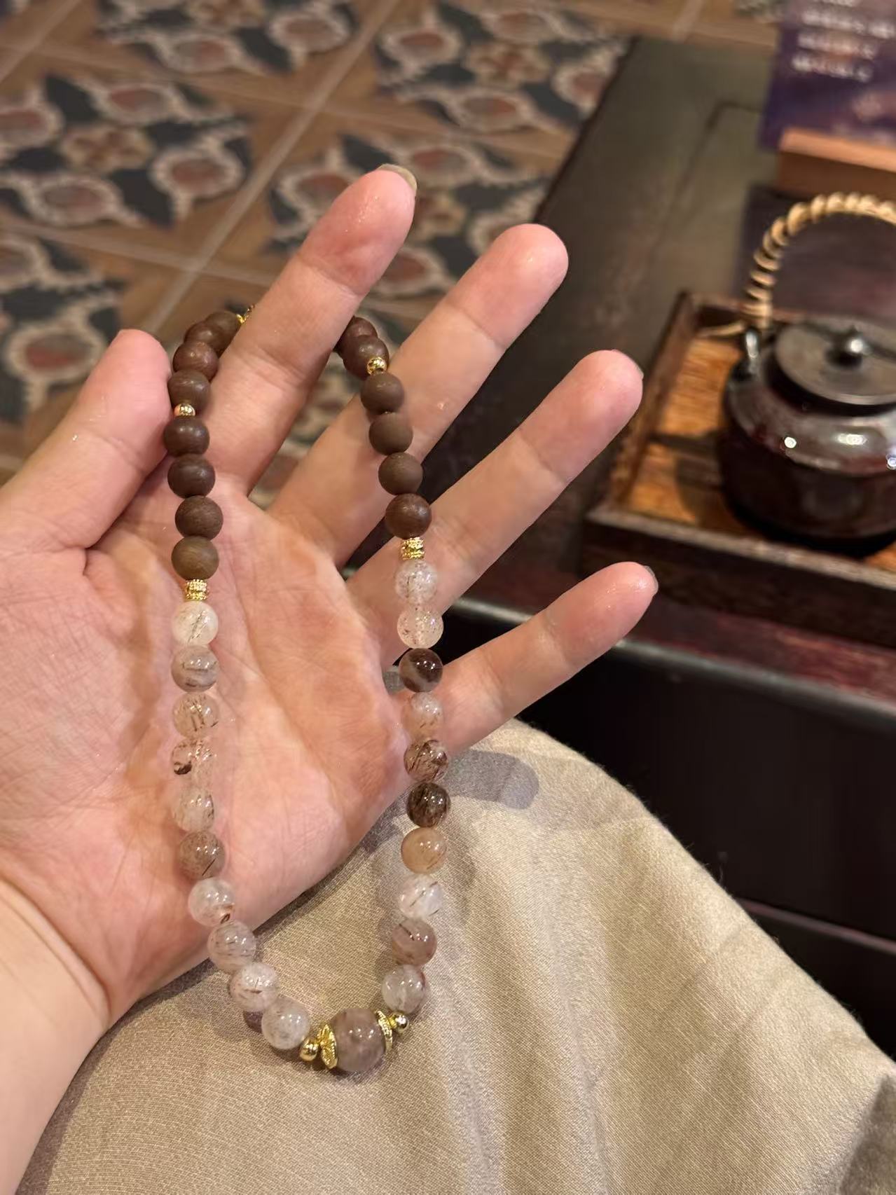 The Remedy Strand “Twin Prosperity Loop” – 8mm Black Gold Crystal + Botanical Aroma Bracelet