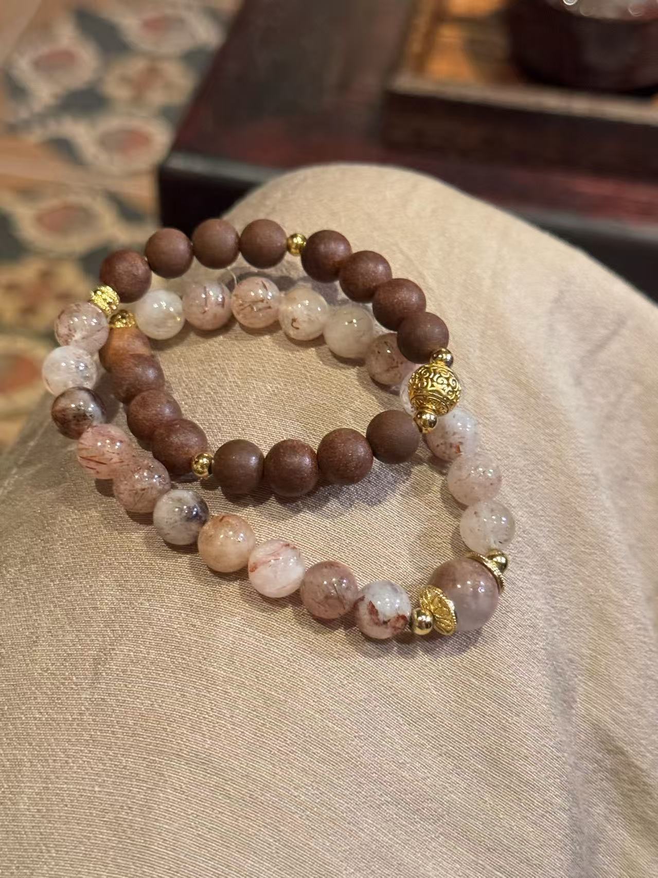 The Remedy Strand “Twin Prosperity Loop” – 8mm Black Gold Crystal + Botanical Aroma Bracelet