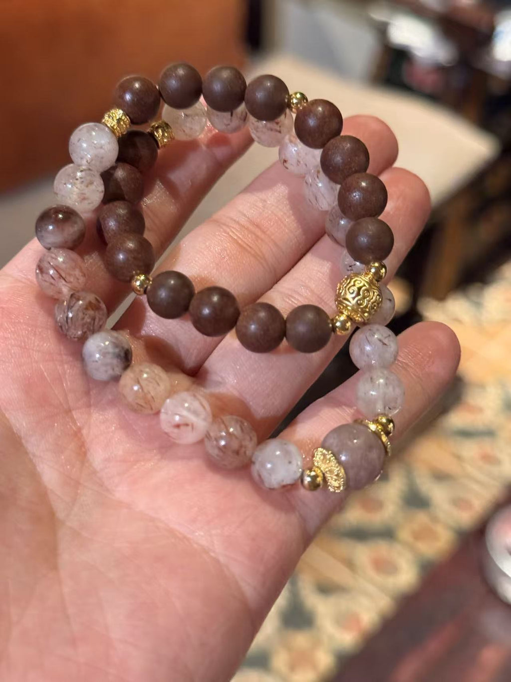 The Remedy Strand “Twin Prosperity Loop” – 8mm Black Gold Crystal + Botanical Aroma Bracelet