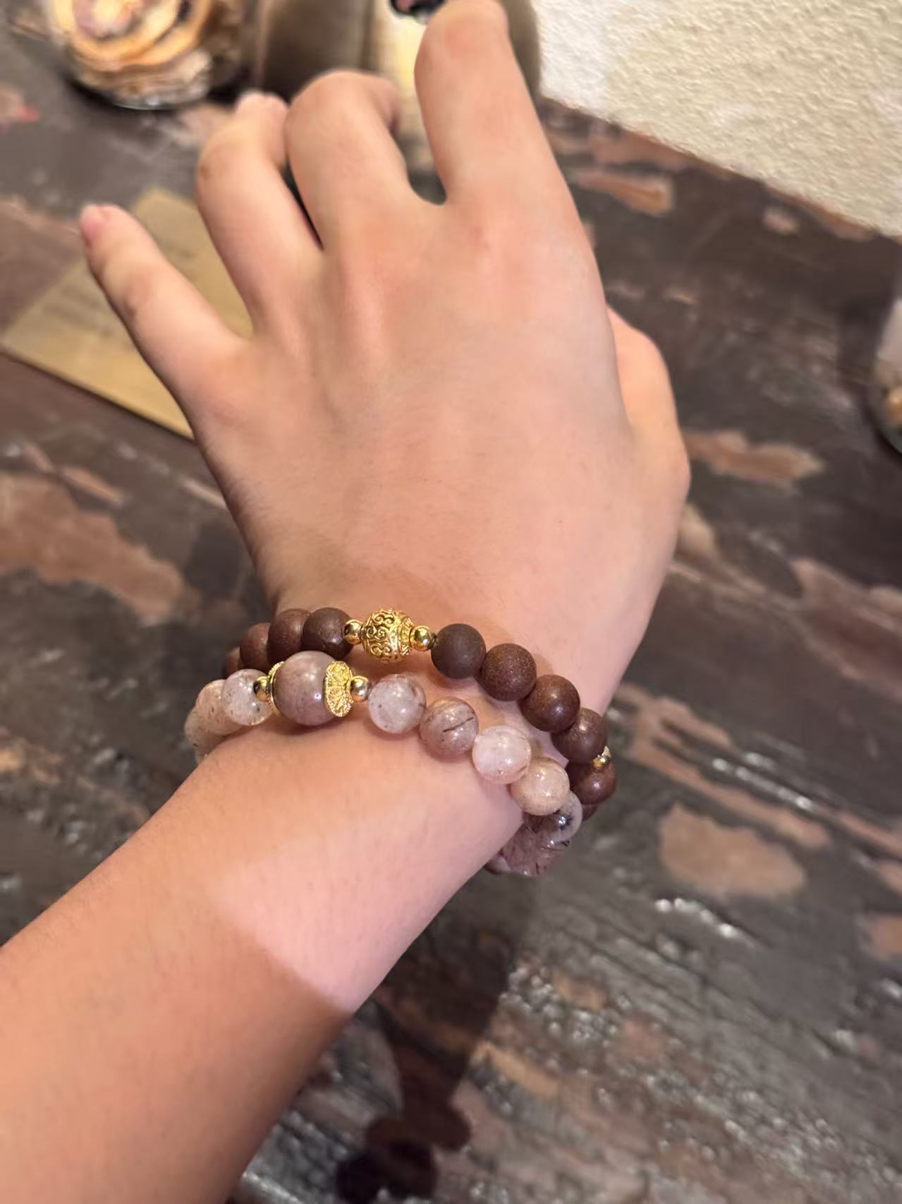 The Remedy Strand “Twin Prosperity Loop” – 8mm Black Gold Crystal + Botanical Aroma Bracelet