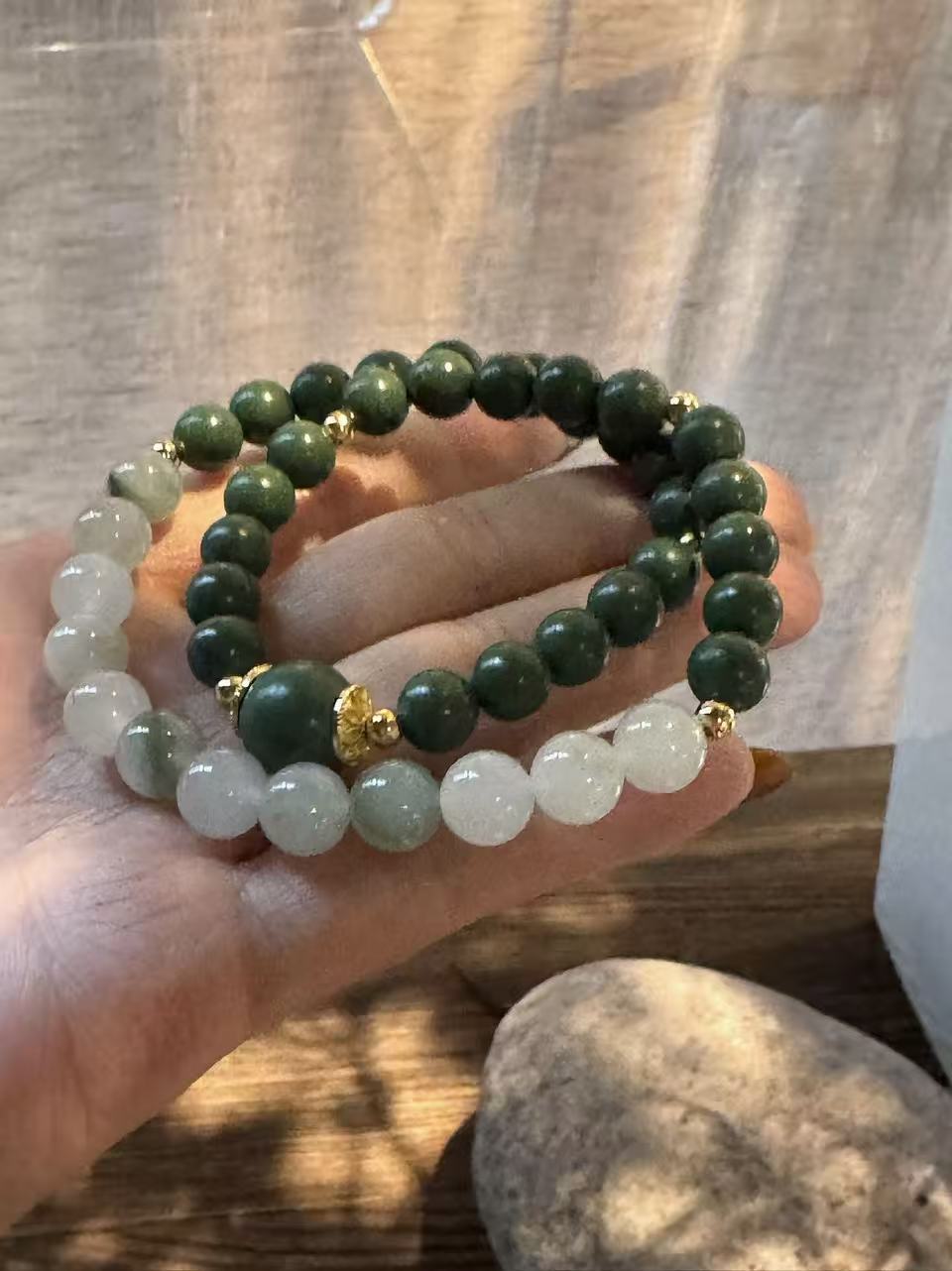 The Remedy Strand – Jade Aura Double-Wrap Bracelet (8mm)