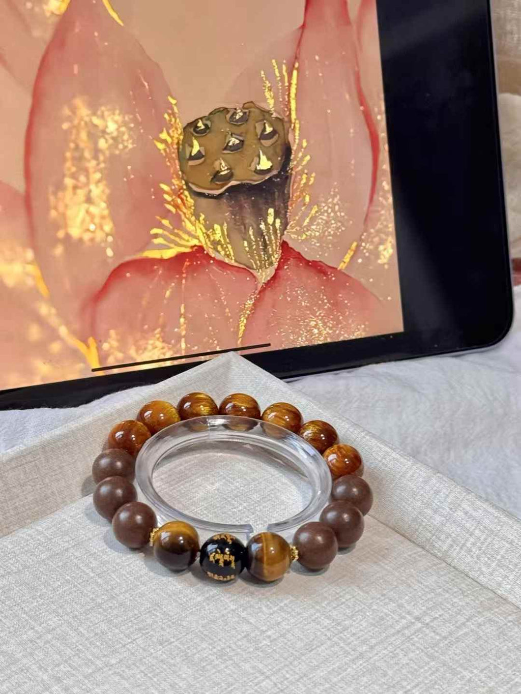 Wealth & Energy Bracelet – 12mm Tiger’s Eye + Herbal Aroma Beads