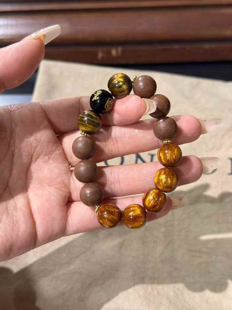 Wealth & Energy Bracelet – 12mm Tiger’s Eye + Herbal Aroma Beads